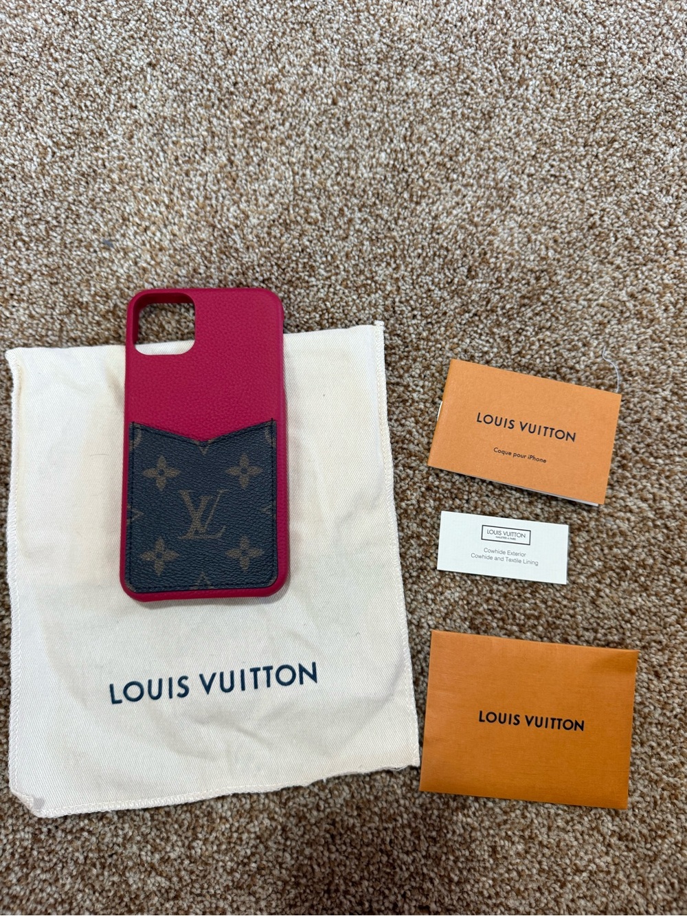 Louis Vuitton Pink Leather iPhone Case with Monogram Pocket